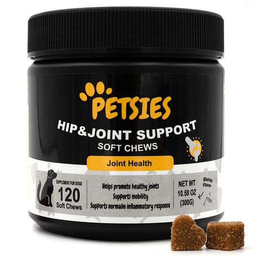 Petsies Dogs Hip & Joint Support, Dogs Joint Health, 120 Soft Chews Bacon Flavor Vitamin Chondroitin Glucosamine Natural