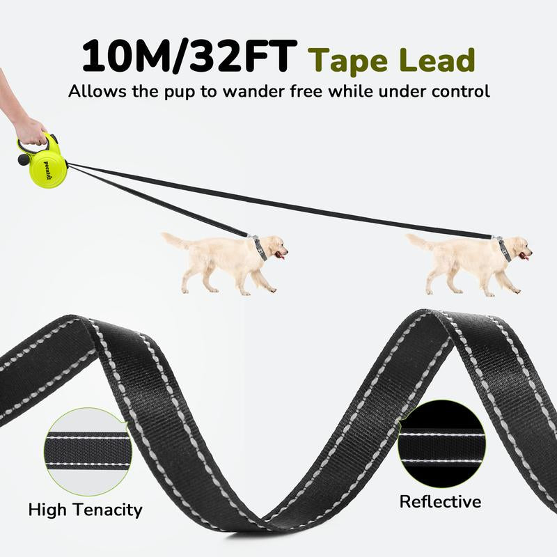 Pecute 32Ft Retractable Dog Leash with Reflective Strips