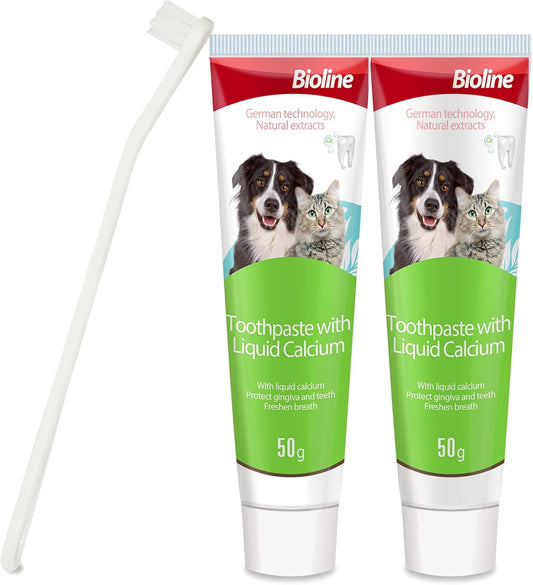 Tooth Brushing Kit for Dogs and Cats Dental Care Plaque and Tartar Control Toothpaste with Liquid Calgium Green Tea Flavour 2 Pack